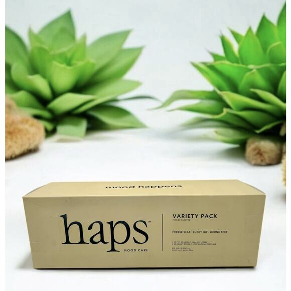 Haps Other - New HAPS Mood Care Candle Set Variety Pack 3 Candles 1 Ceramic Votive Drunk Text